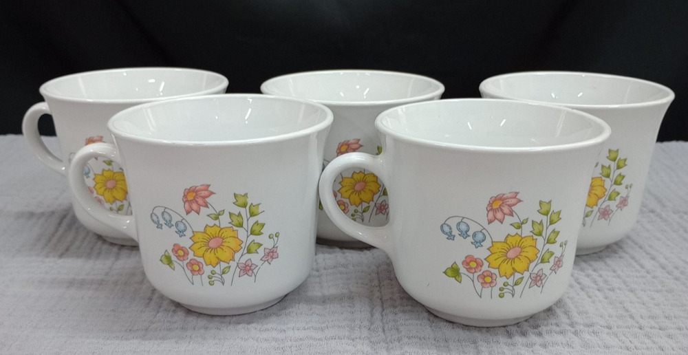 Lot of 5 Corning Corelle Spring Meadow Coffee Tea Cups Floral Coffee Tea